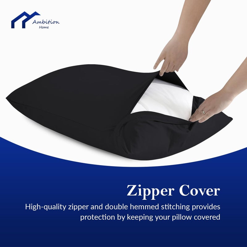 Ambition Home Toddler Travel Small Pillow Cases with Zipper Closure Pillow Cover Set of 2 Travel Pillow Cover 500 Thread Count 100% Soft Egyptian Cotton Travel Pillow case 14x20 inch, Black - Image 5